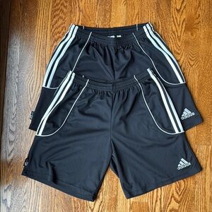 2 Adidas Black ClimaLite Athletic Shorts with Three-Stripe Design, Size Medium
